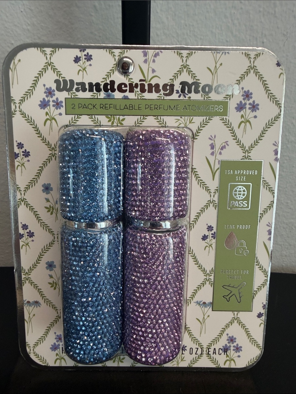 Wandering Moon | Rhinestone Blue & Purple Refillable Perfume Atomizers - 2 Pack